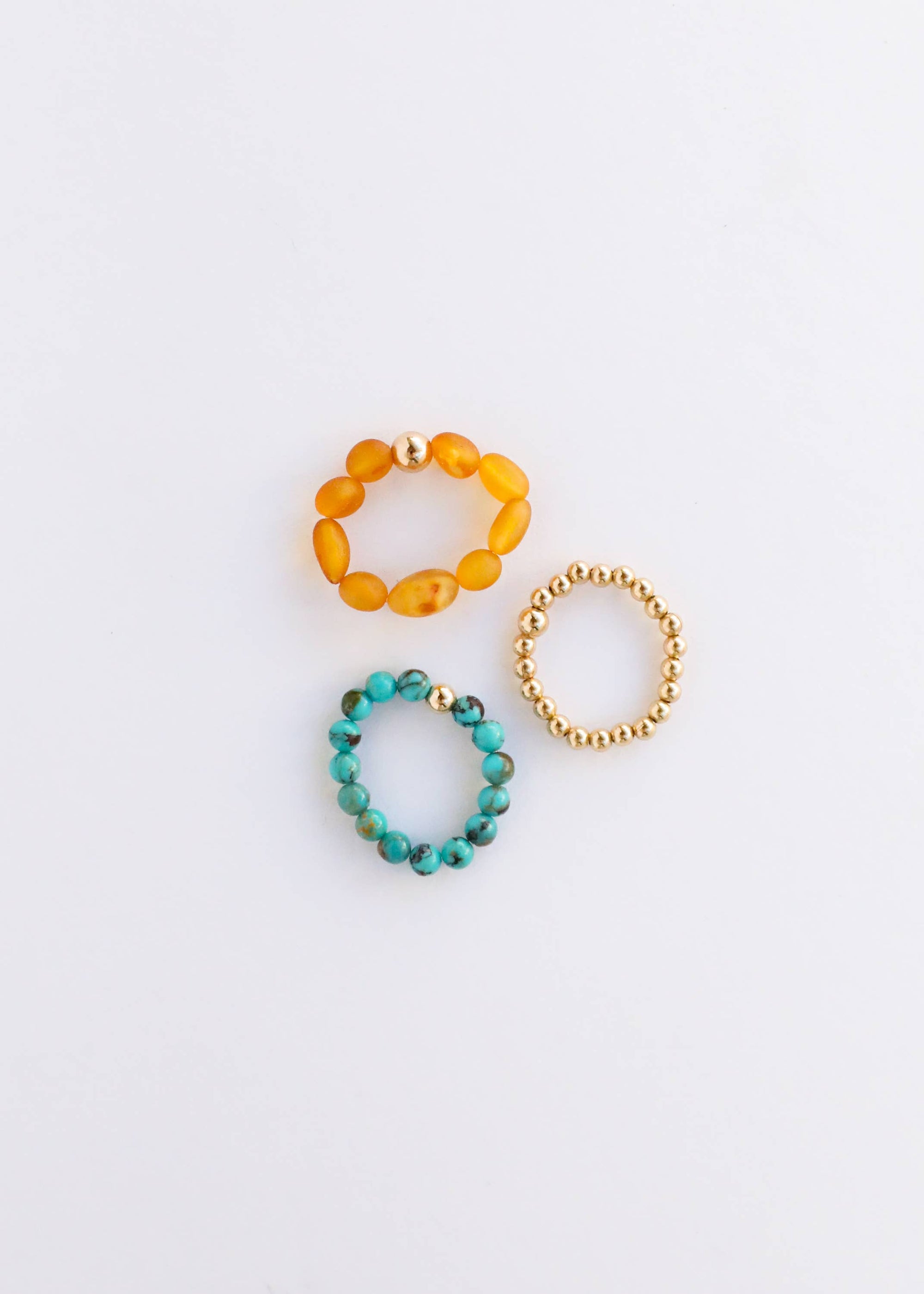 Natural Turquoise + 14k Gold Stretch Ring