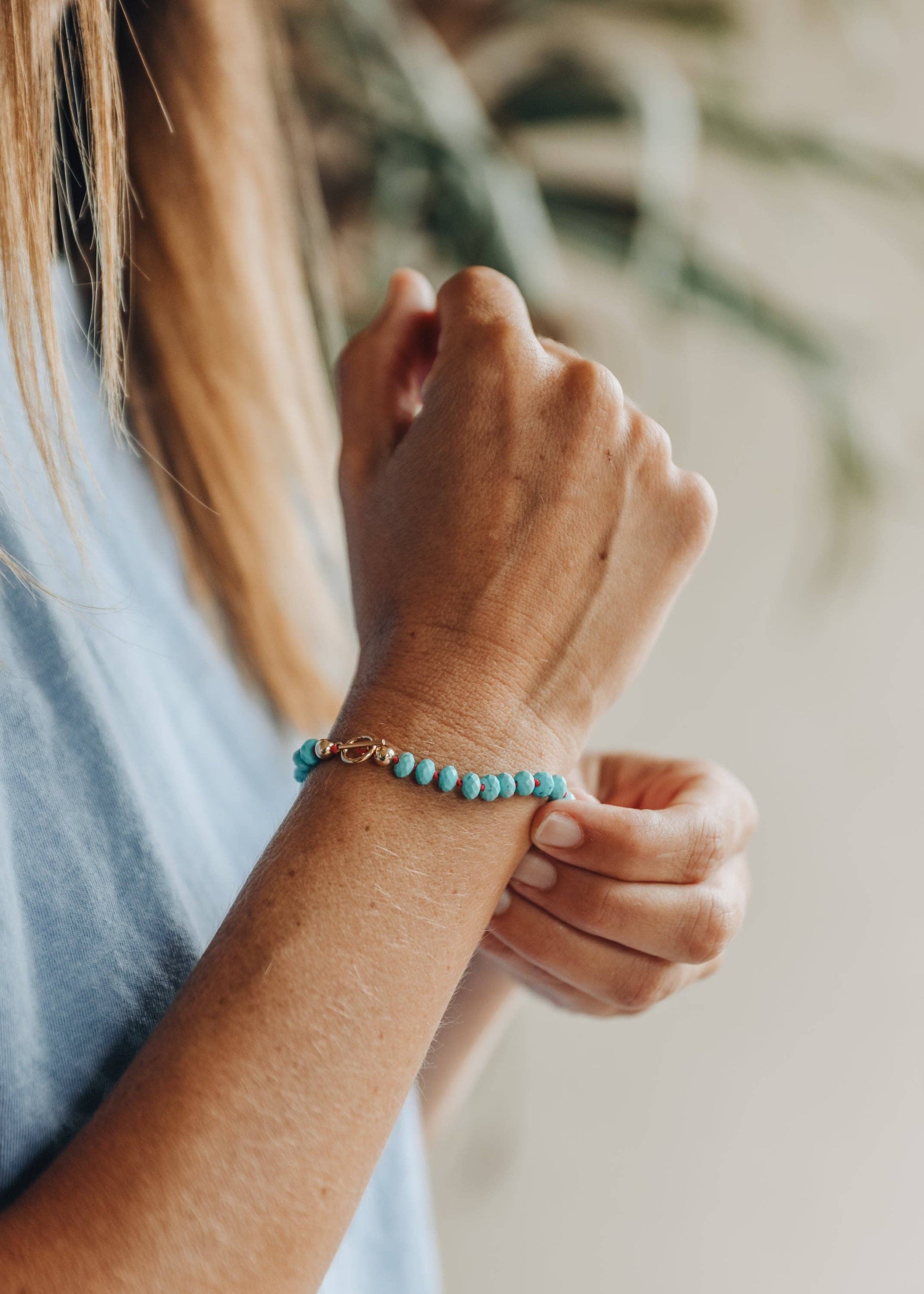 Turquoise + 14K Gold Filled Toggle || Gemstone Bracelet - 7"