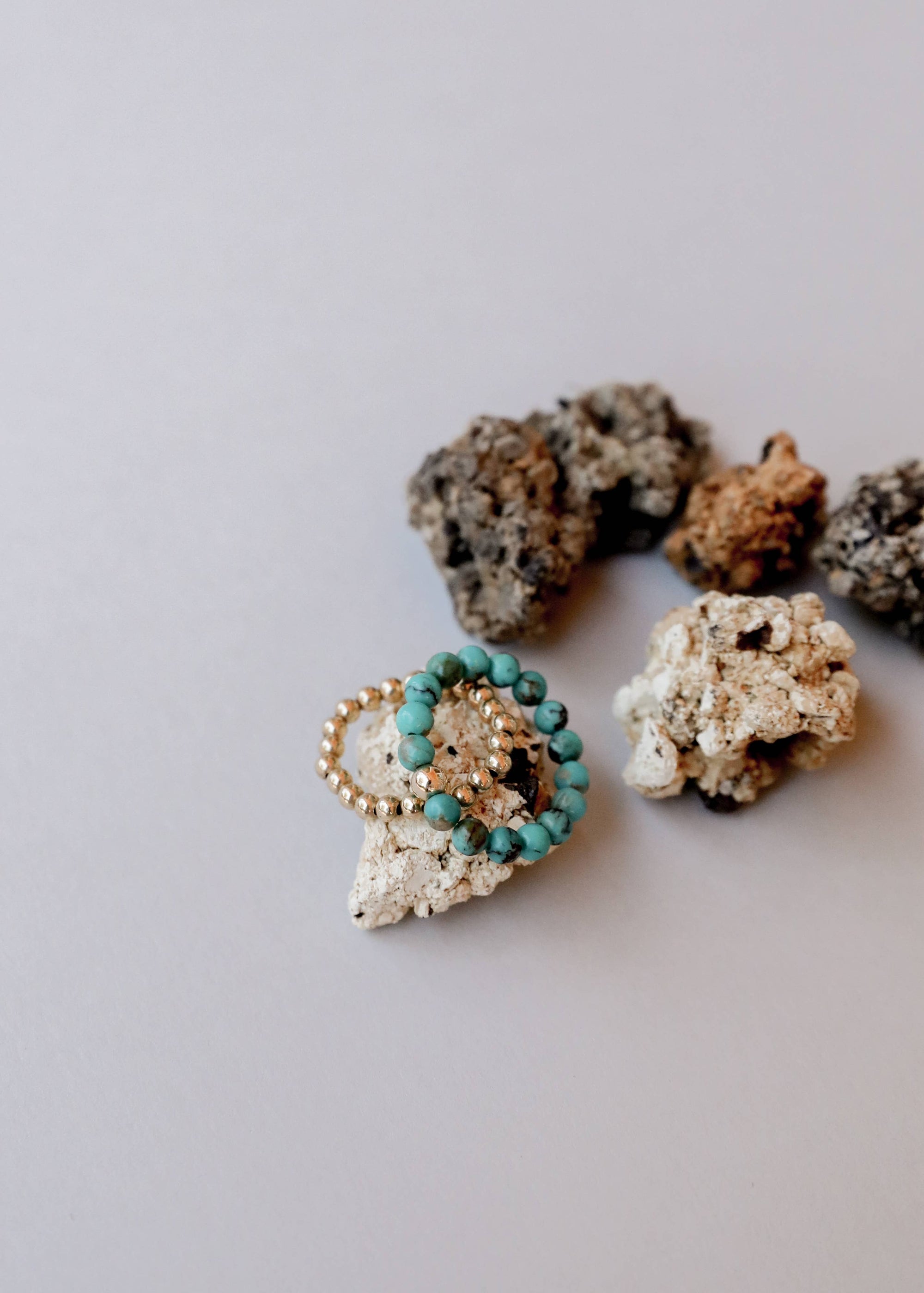Natural Turquoise + 14k Gold Stretch Ring
