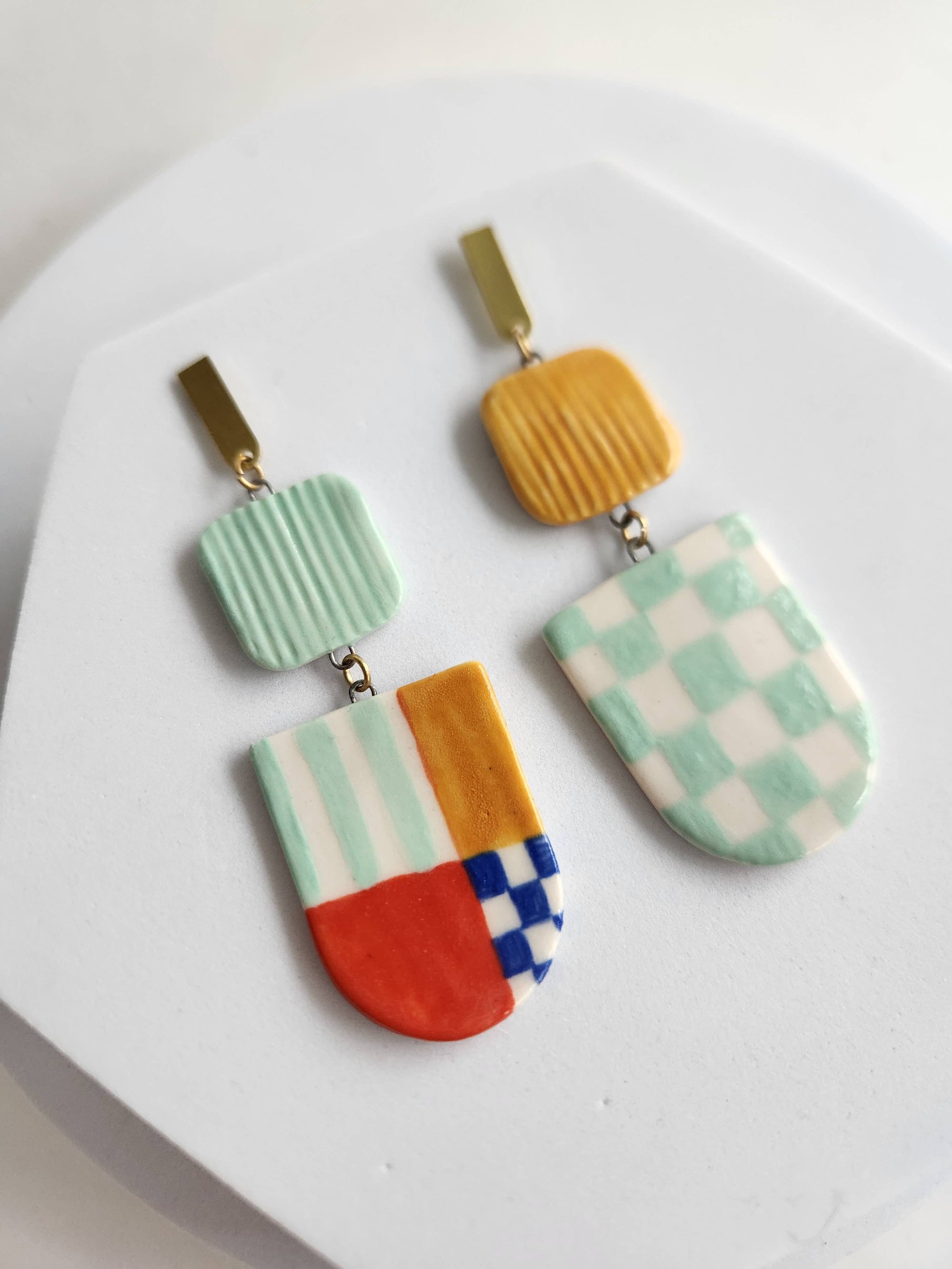 Asymmetrical color block earrings