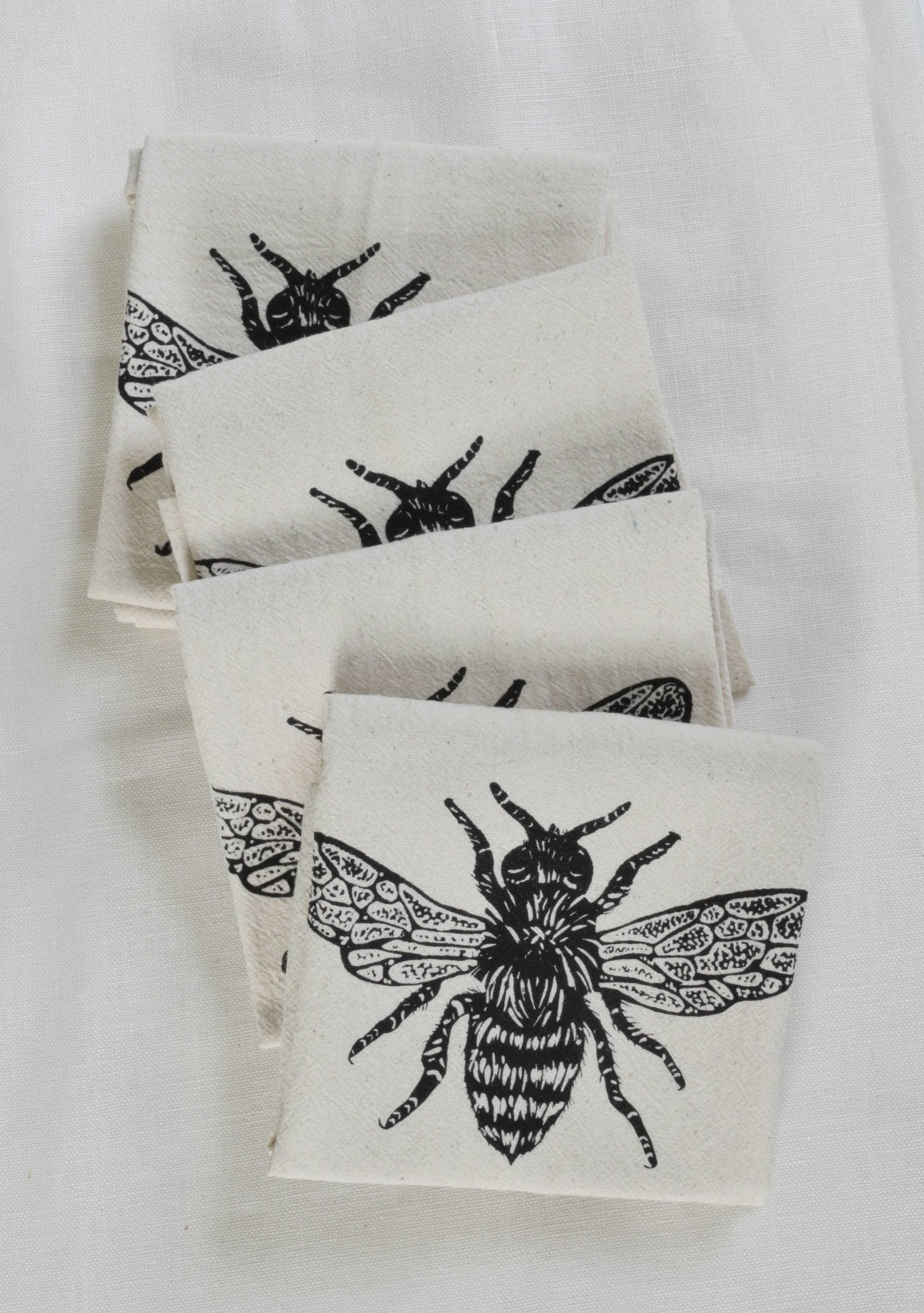 Organic Honeybee Cloth Napkins in Black (Set of 4 )