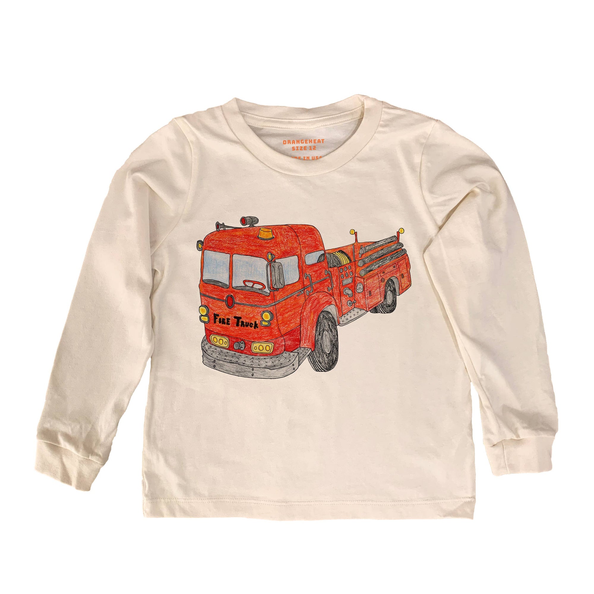 Natural Organic Long Sleeve Tee - Fire Truck