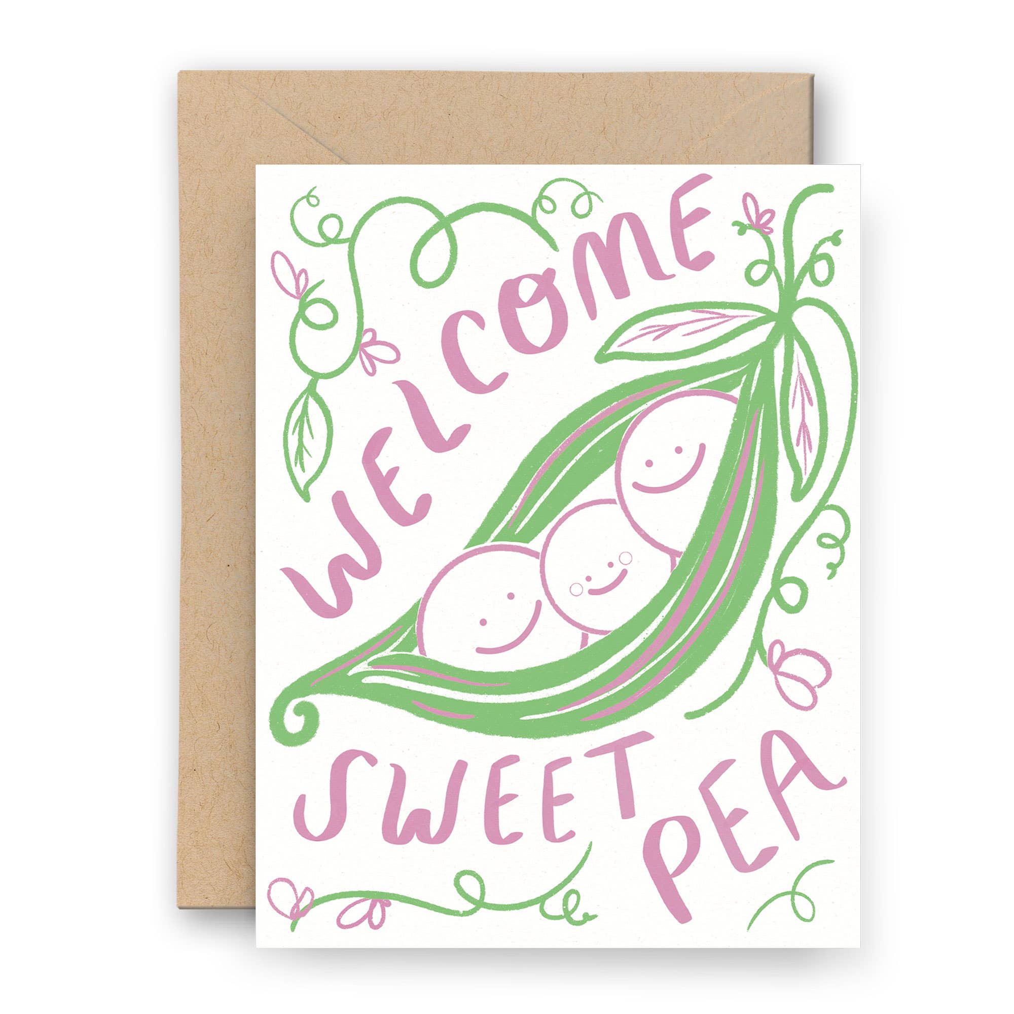 Welcome Sweet Pea Letterpress Card