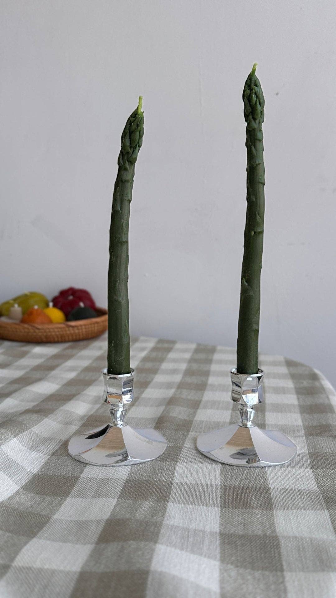 Beeswax Asparagus Candle Taper Pair