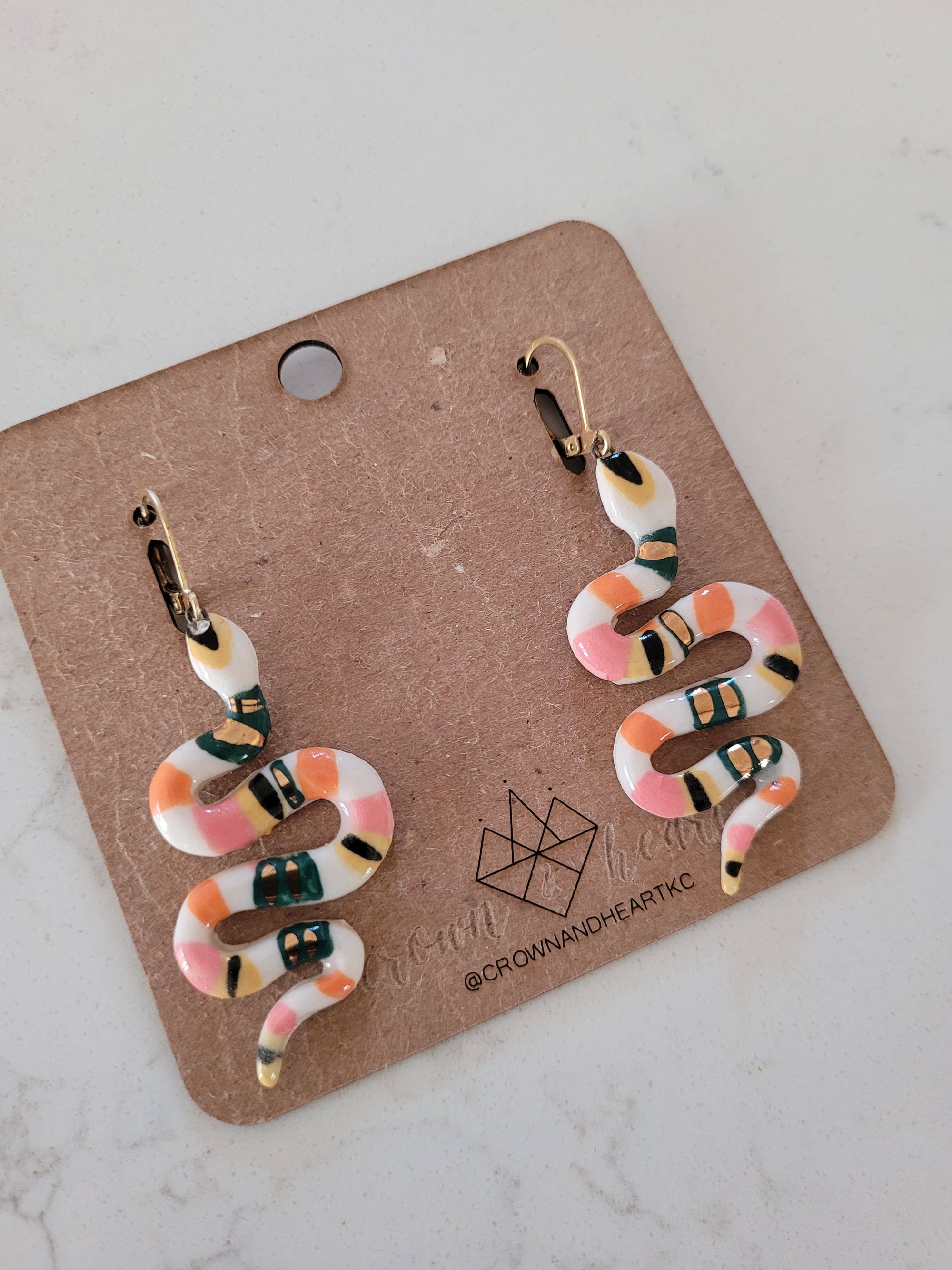 Handmade Ceramic Serpent Earrings by Crown & Heart