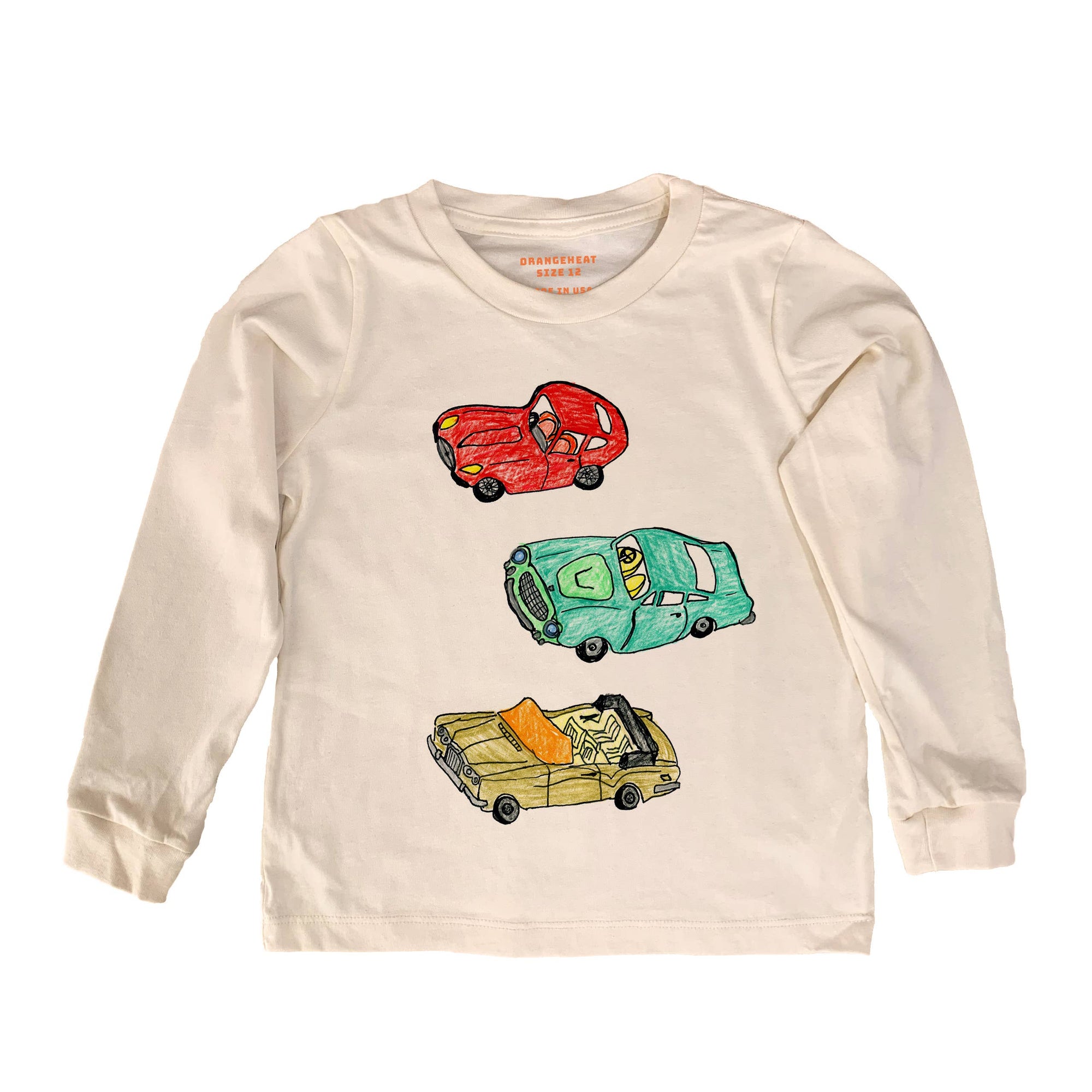 Natural Organic Long Sleeve Tee - 3 Cars