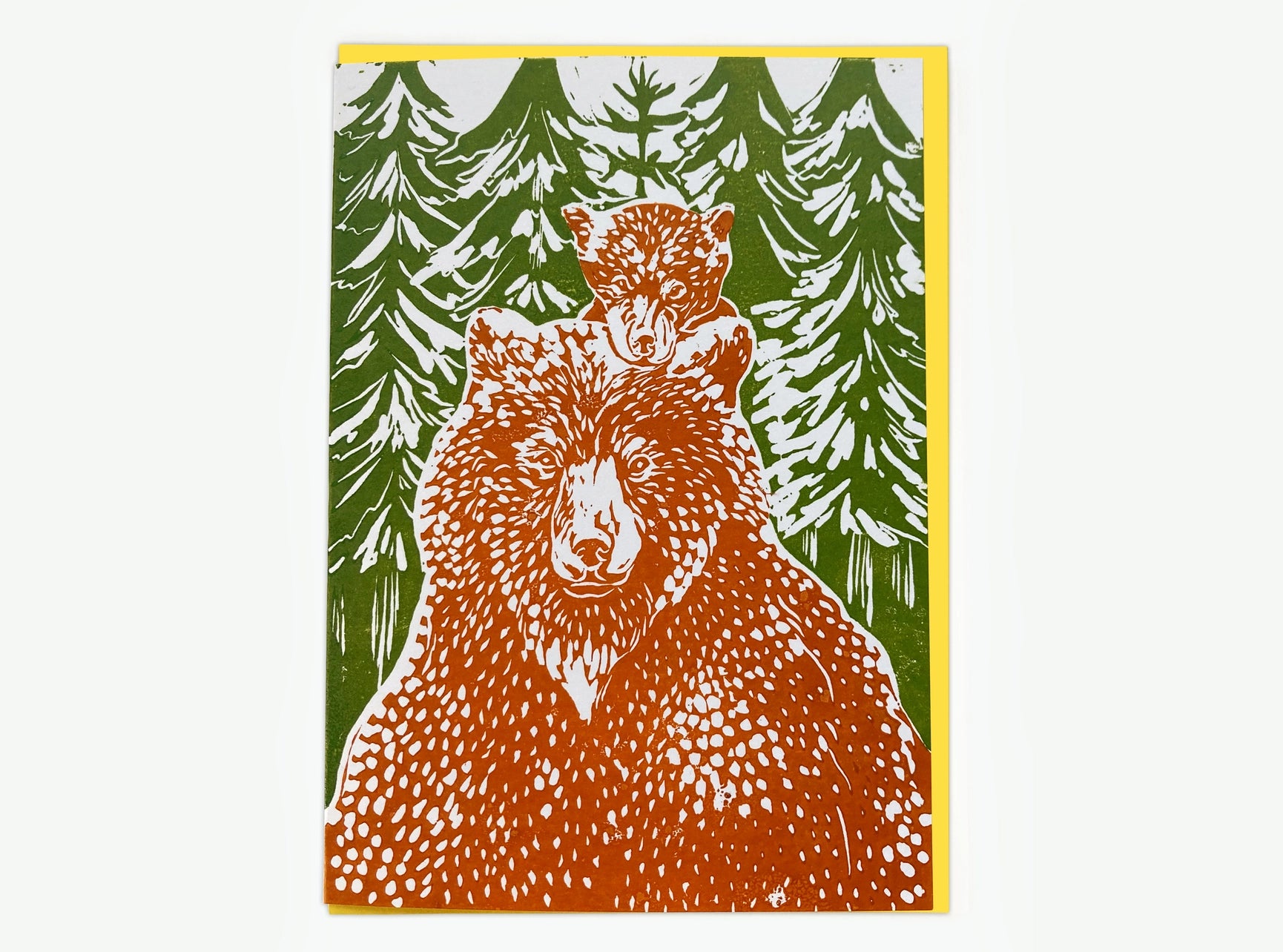 Bear and Cub Block Printed Greeting Card