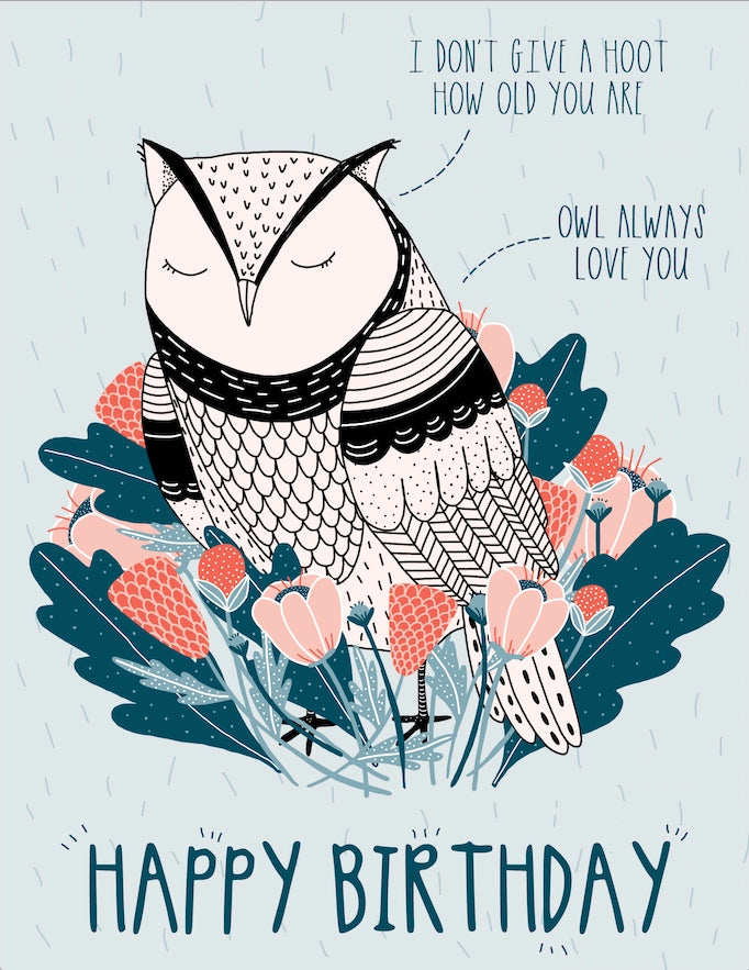 Birthday Owl Hand Drawn Greeting Card