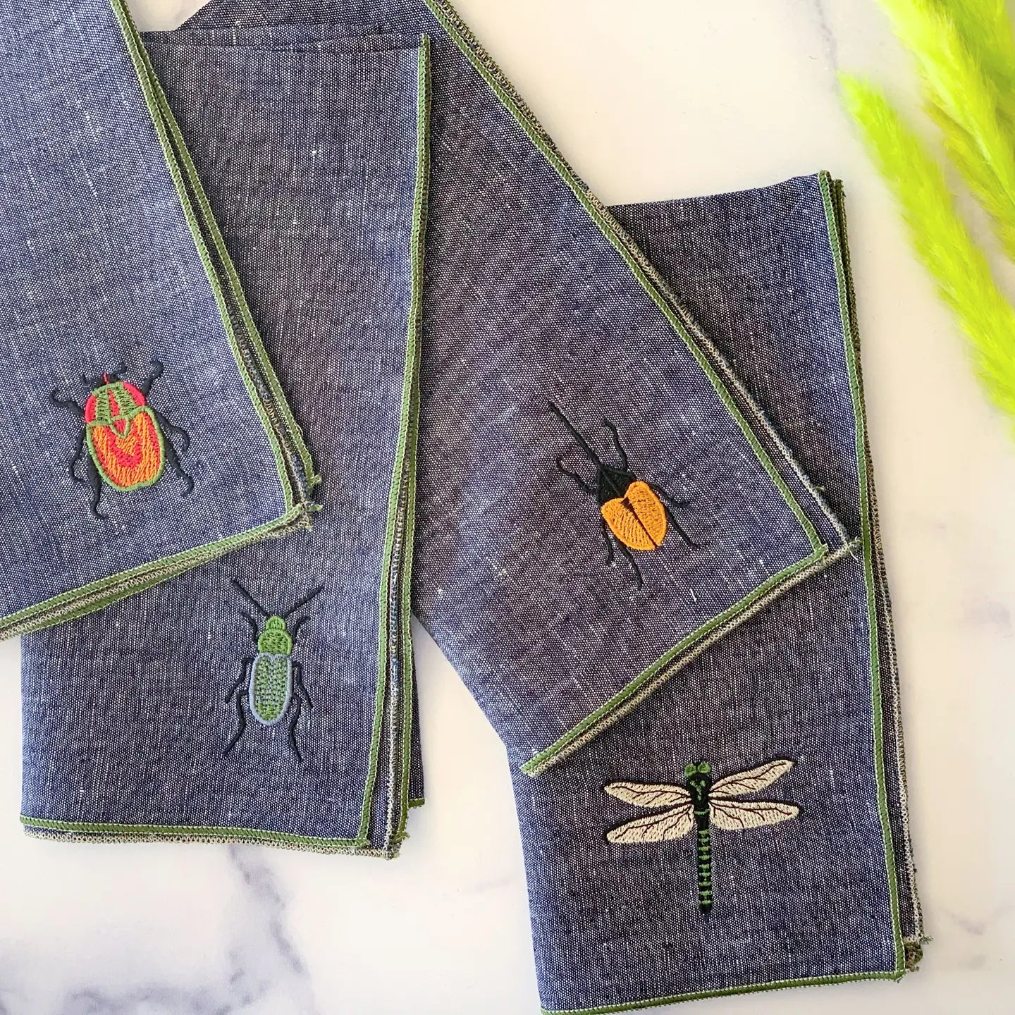 Chambray Insect Embroidered Dinner Napkins, set of four