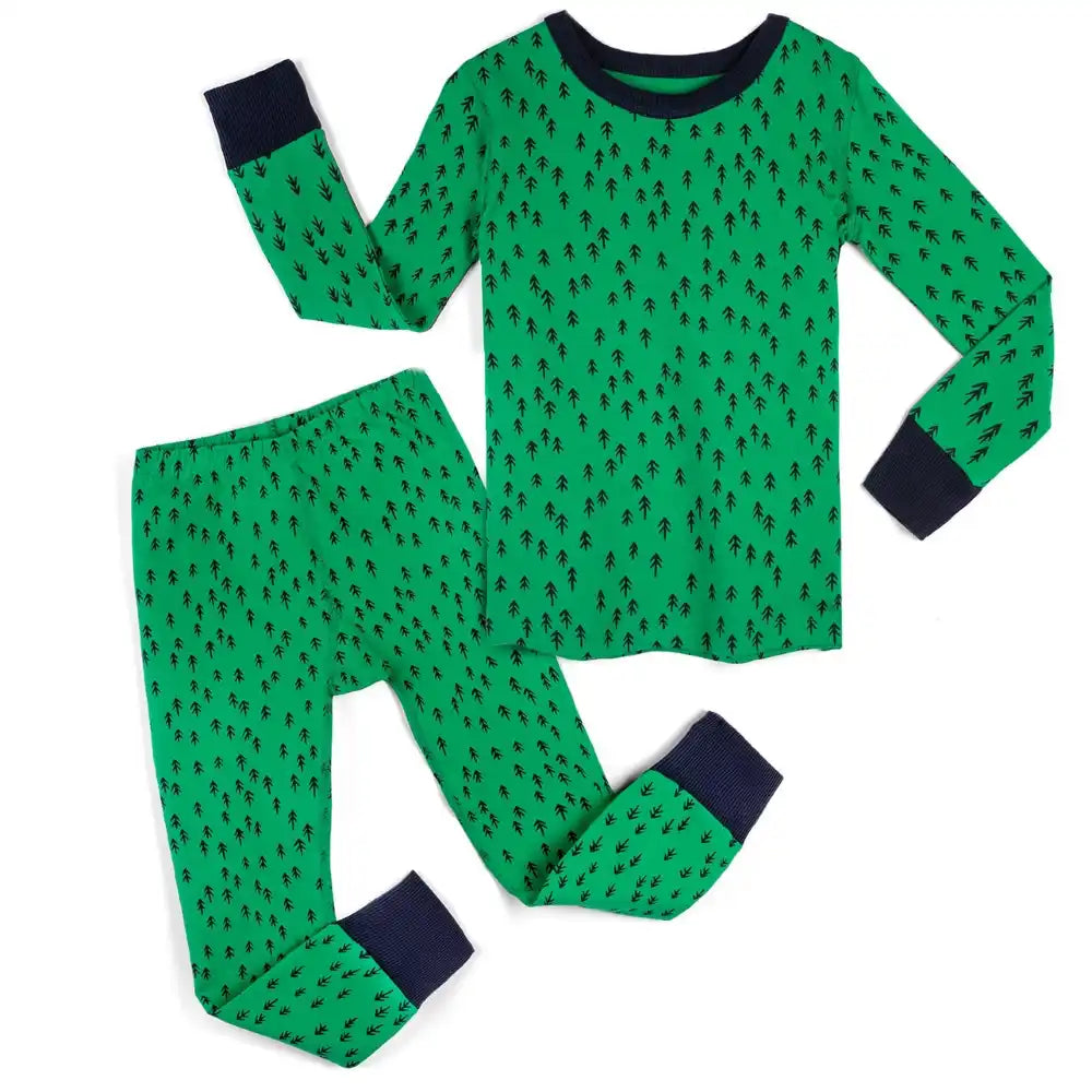 Organic Cotton Long Sleeve Holiday Pajamas - Evergreen Trees