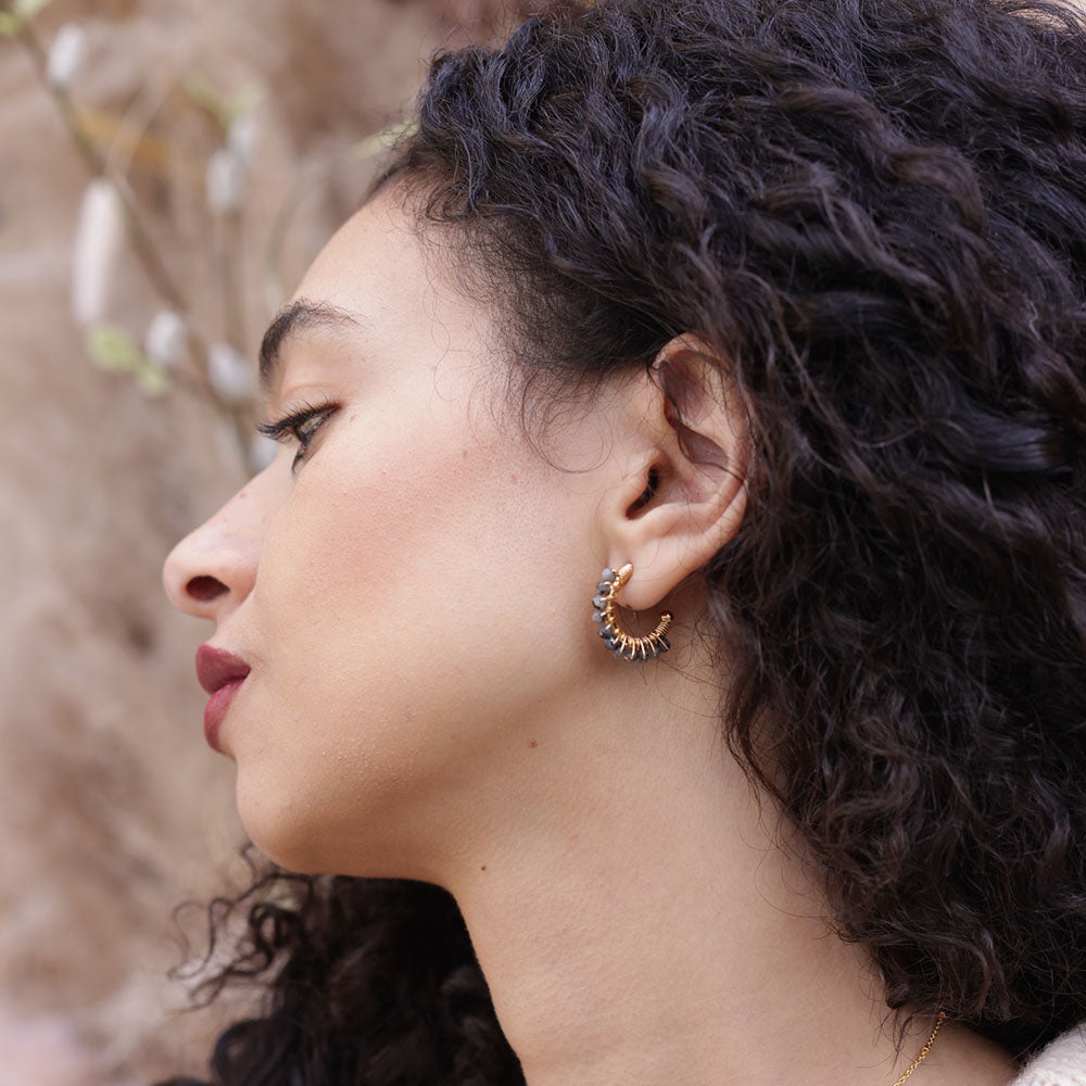 Labradorite Wrapped Hoop Earrings