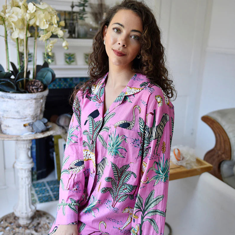 Women's Pink Safari Cotton Pajamas