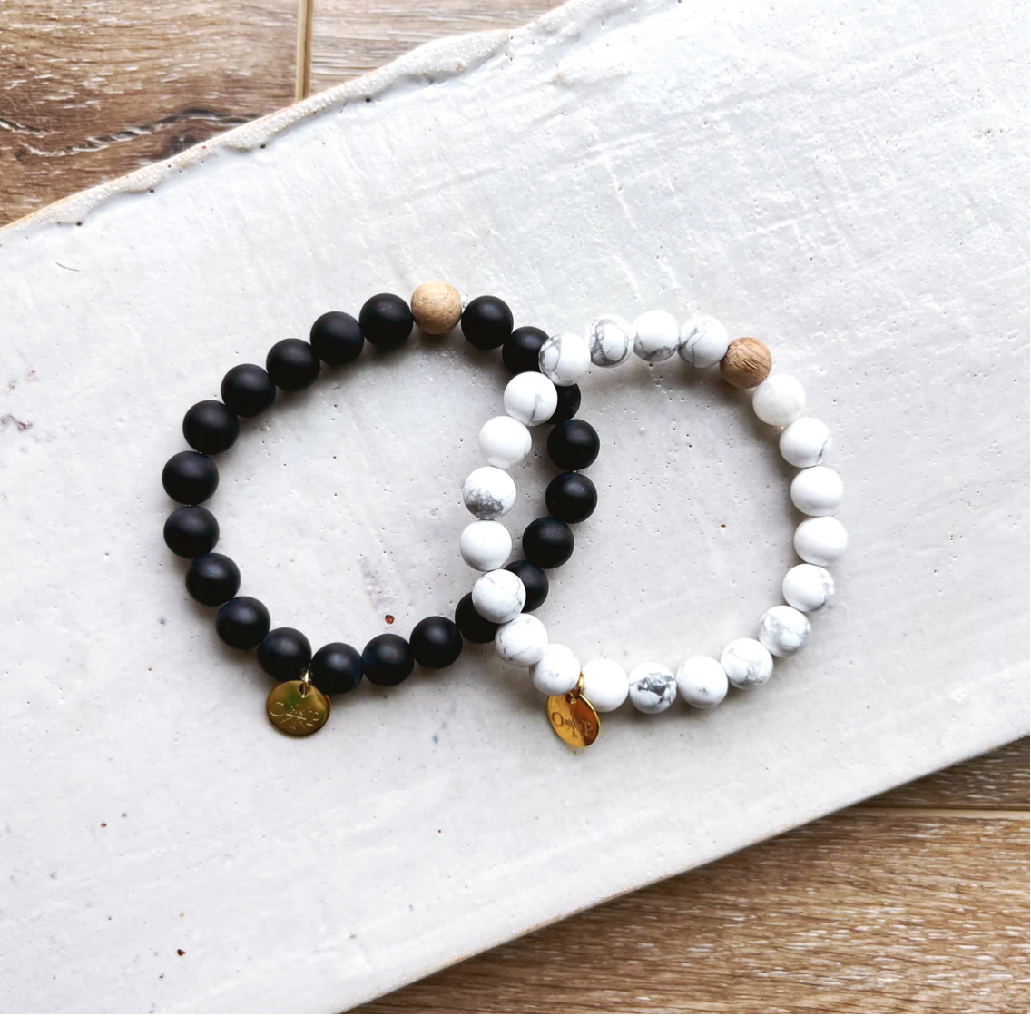 Olive and Poppy Gemstone & Reclaimed Wine Barrel Bracelets