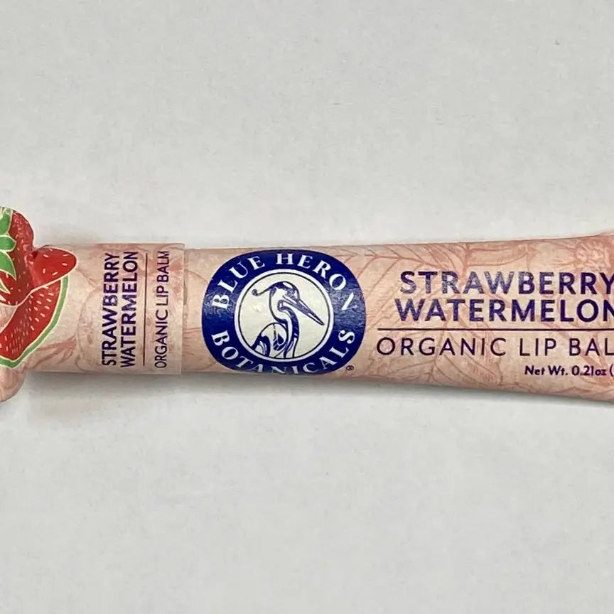 A Strawberry Watermelon tube of Blue Heron Botanicals Lip Balm.