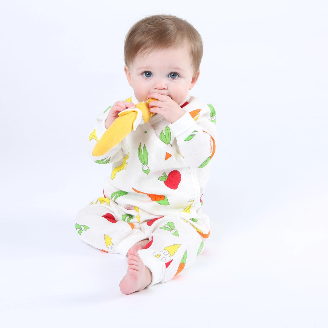 Organic Baby Muslin Side Snap Kimono - Veggie Print (Newborn)