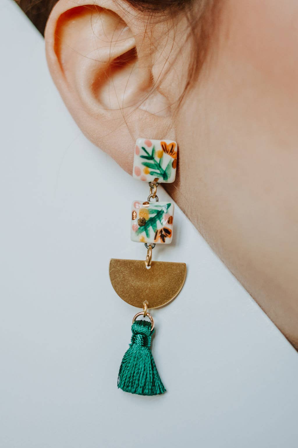 Tiered Square Tropical Tassel Earrings