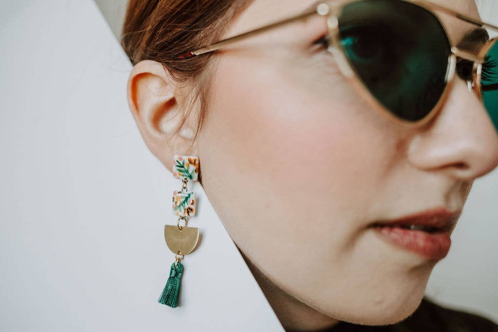 Tiered Square Tropical Tassel Earrings