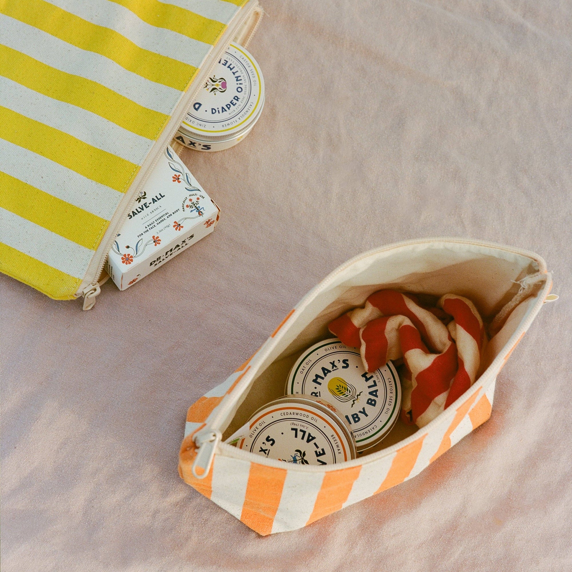 Organic Striped Cotton Zipper Bags