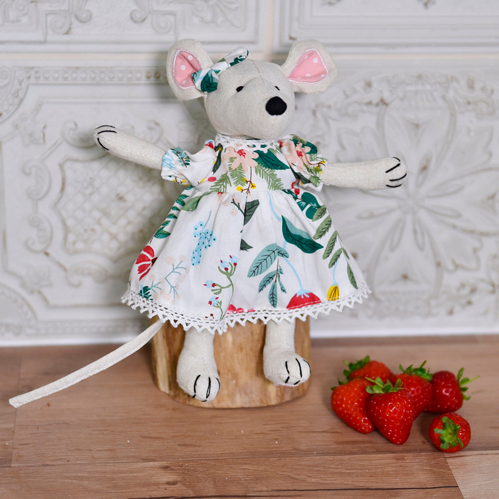 Cotton Mouse with Holiday Berry Dress