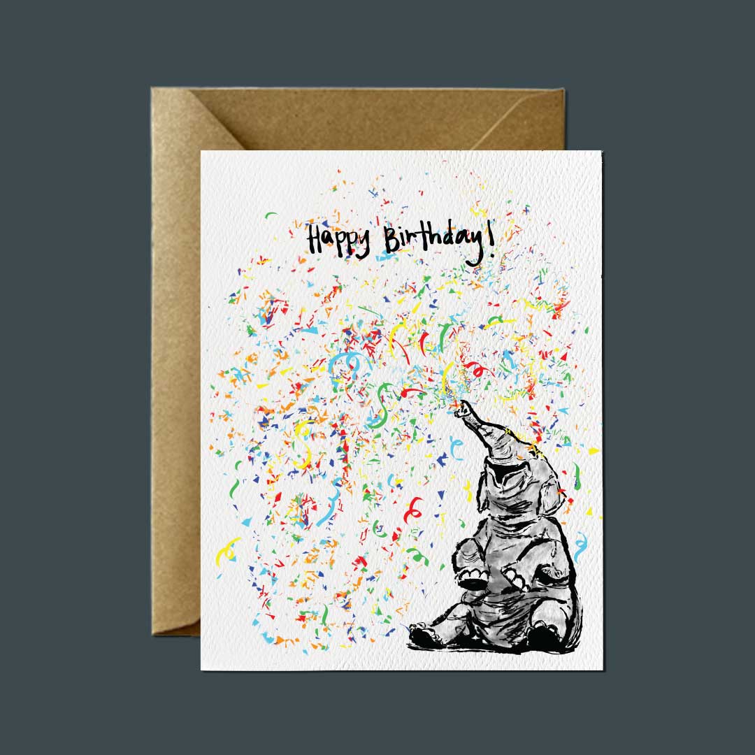 Confetti Elephant Birthday Greeting Card