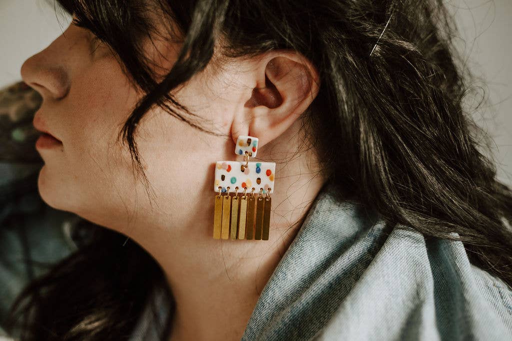 Sprinkle Rectangle Tassel Earrings