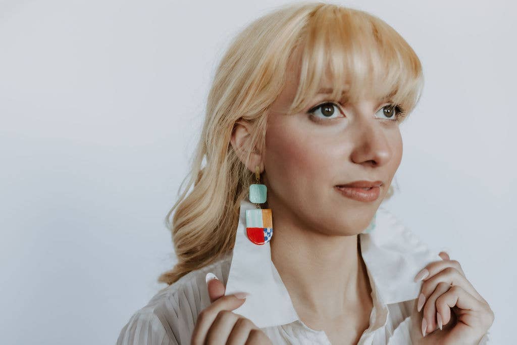 Asymmetrical color block earrings