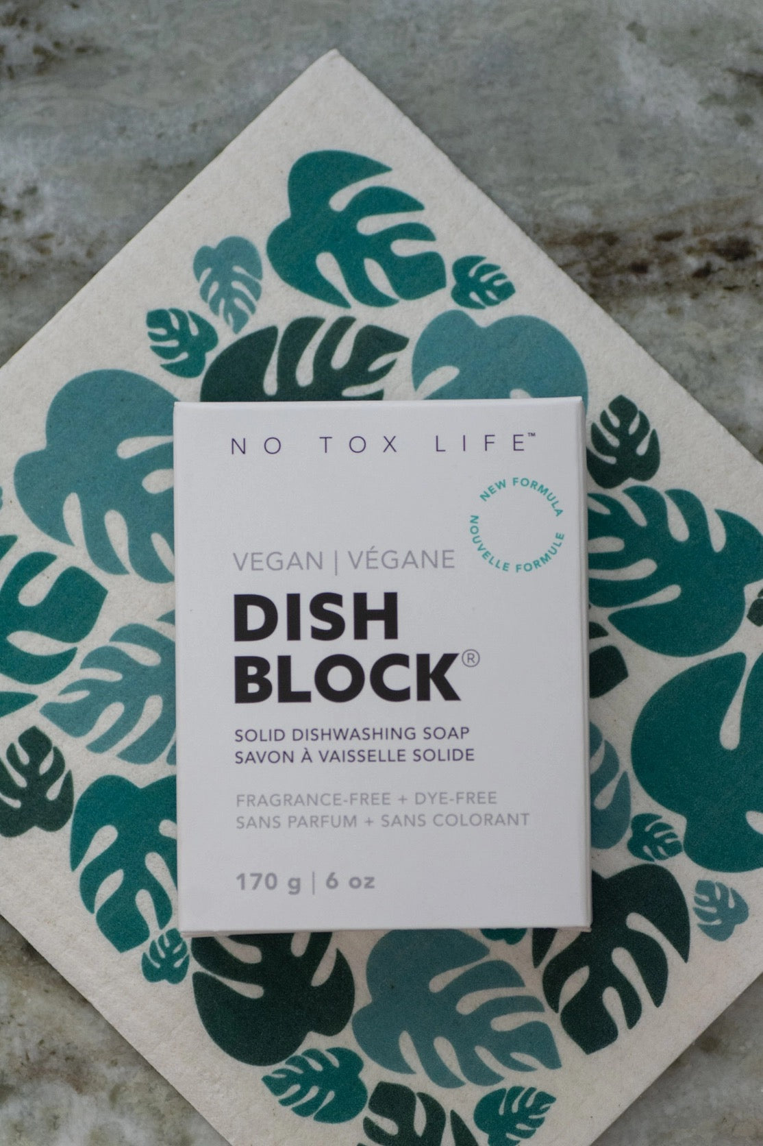 Solid Dish Soap Block on a countertop.