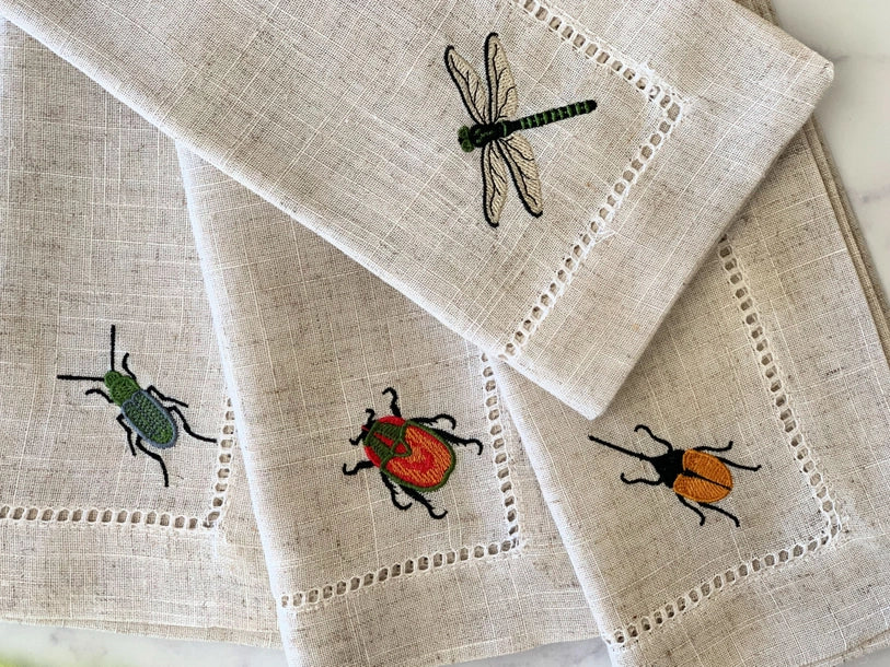 Chambray Insect Embroidered Dinner Napkins, set of four