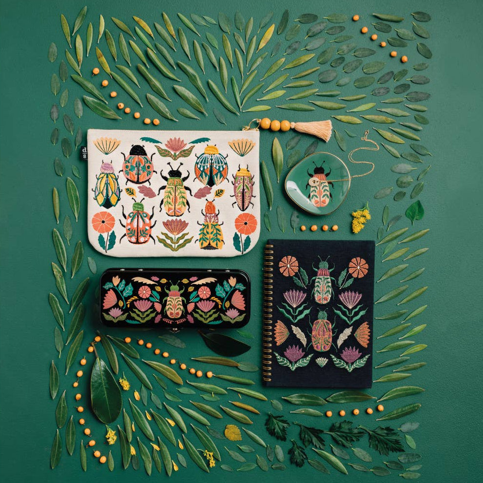 Embroidered Cotton Zipper Pouches