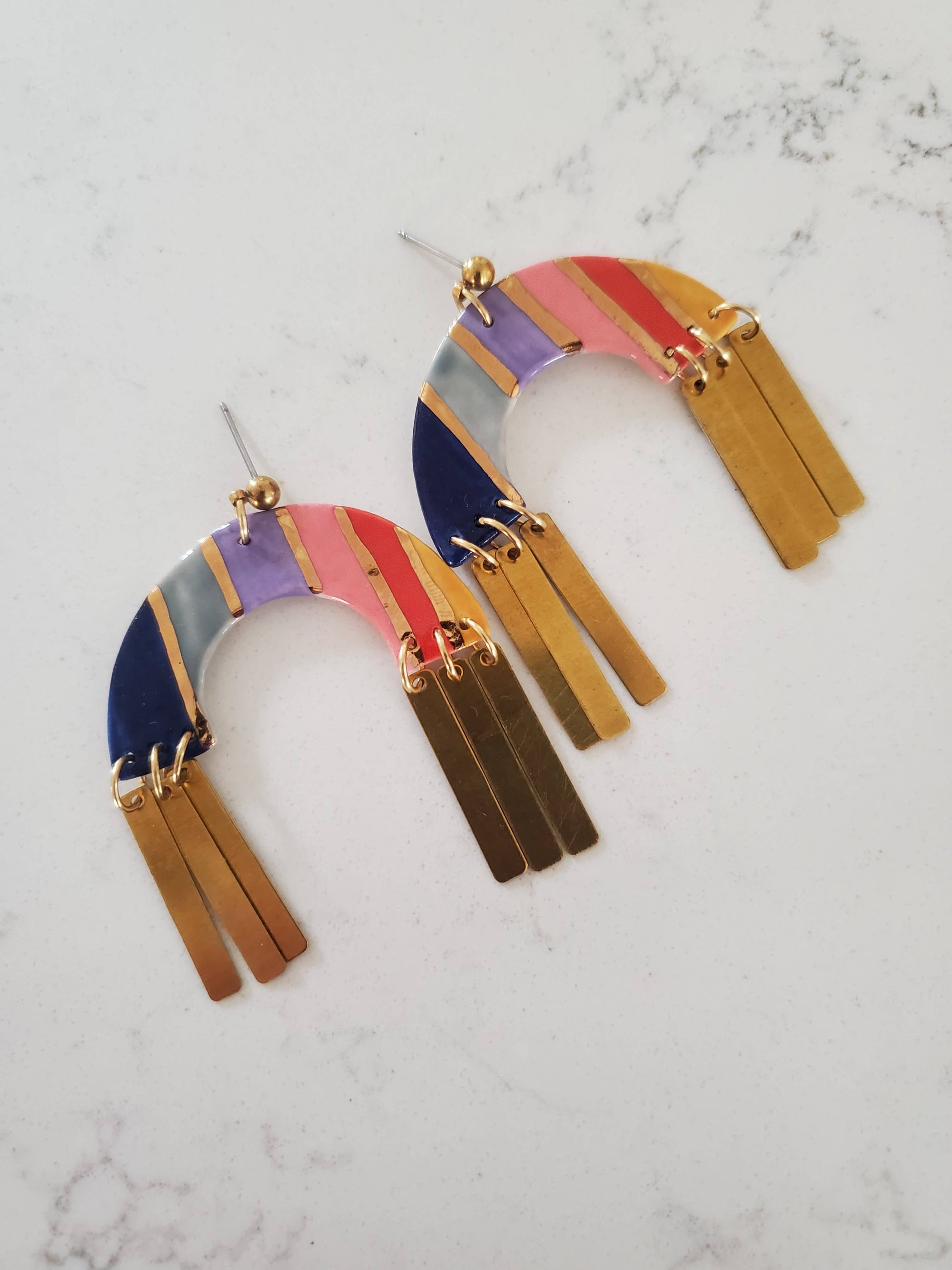 Striped Arch Tassel Earrings