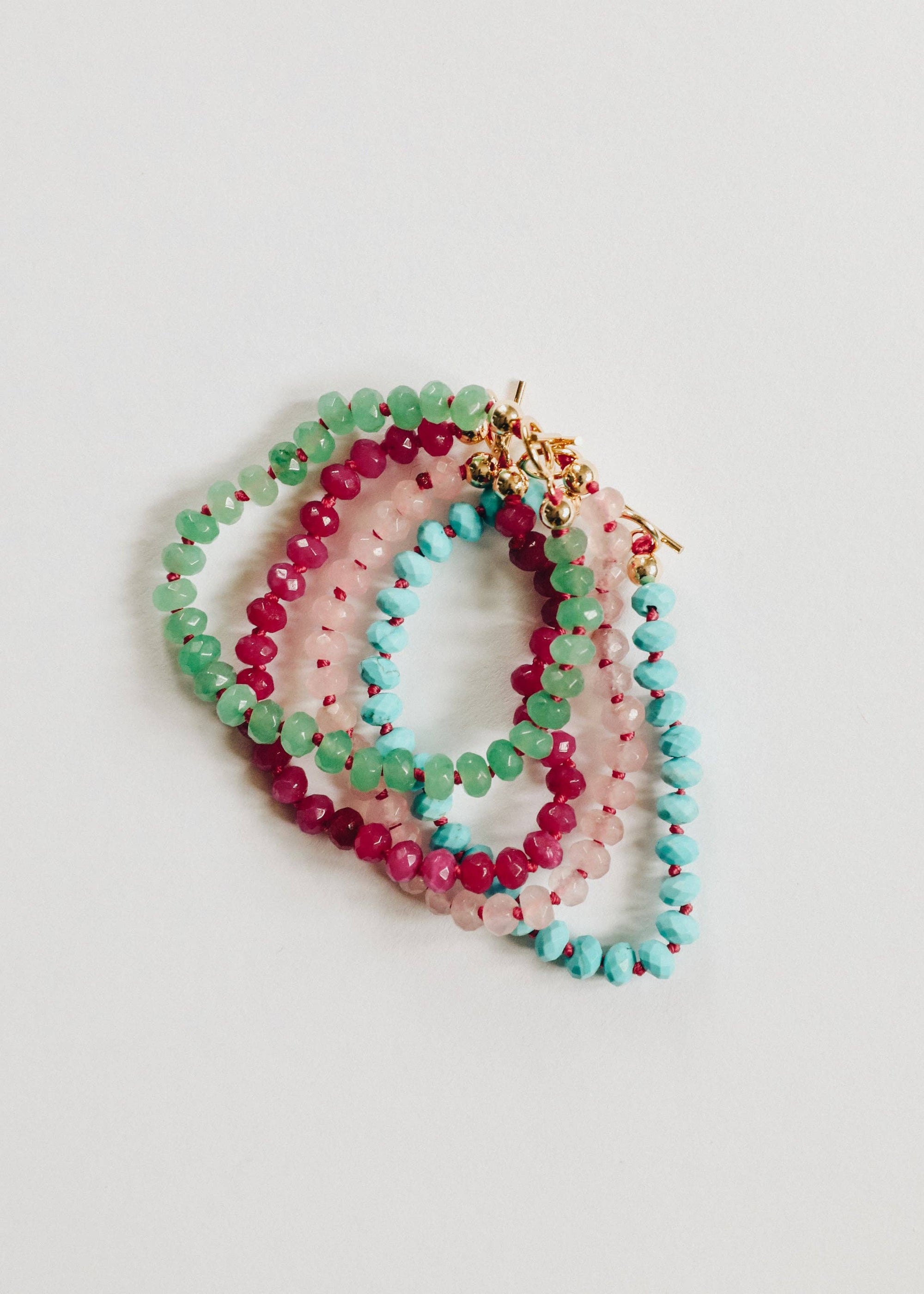 Pink Jade Nacklace + 14k Gold Filled Toggle Clasp Necklace