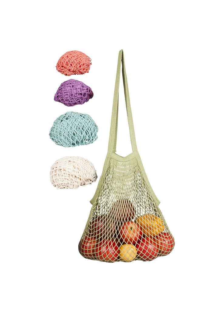 Pastel Natural Cotton String Bag With Long Handle