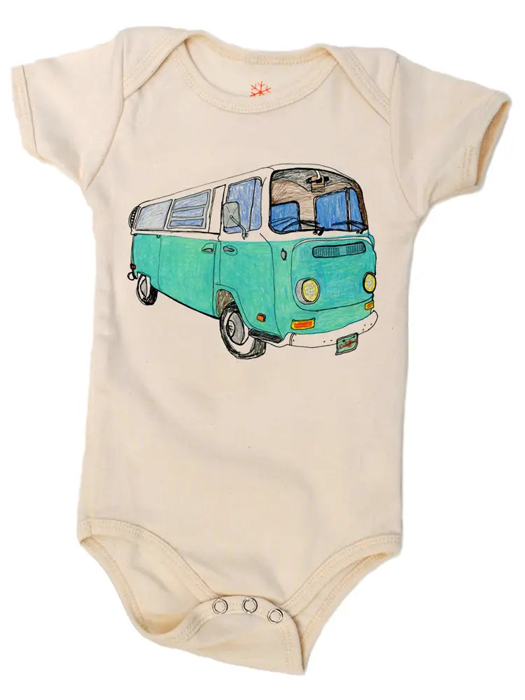 Teal Bus Organic Cotton Onesie