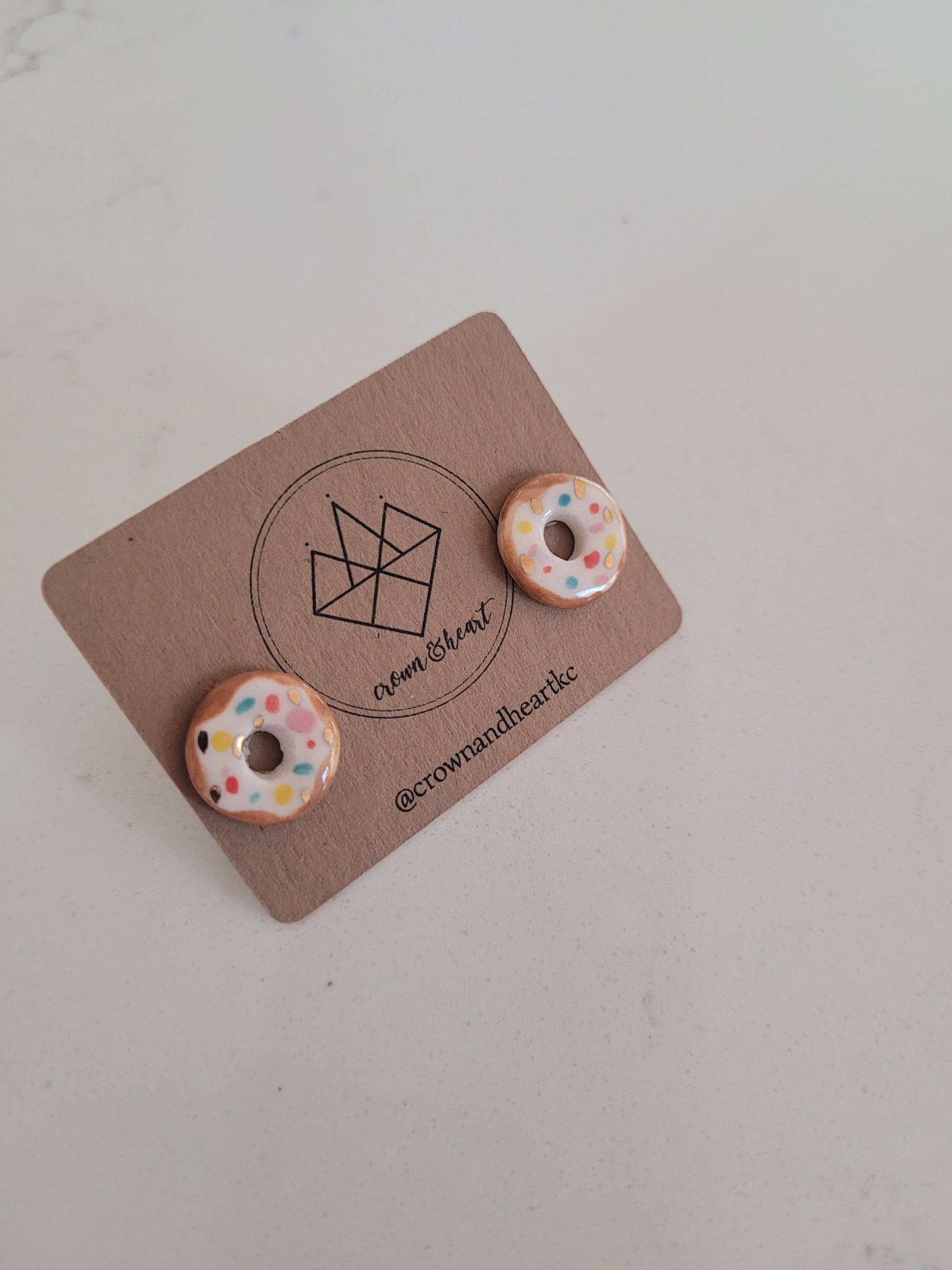 Handmade Ceramic Donut Studs by Crown & Heart