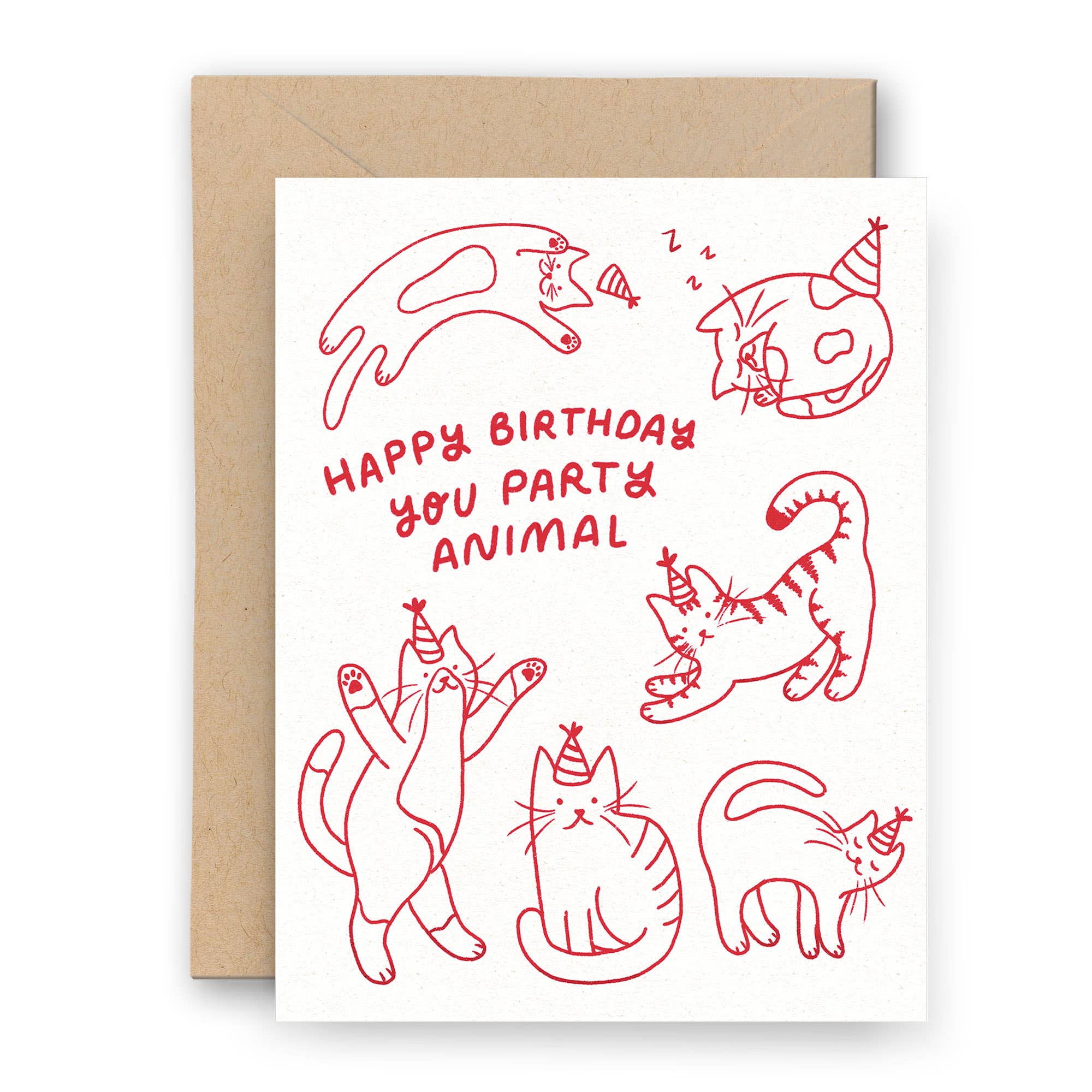 Happy Birthday Party Cats Letterpress Card
