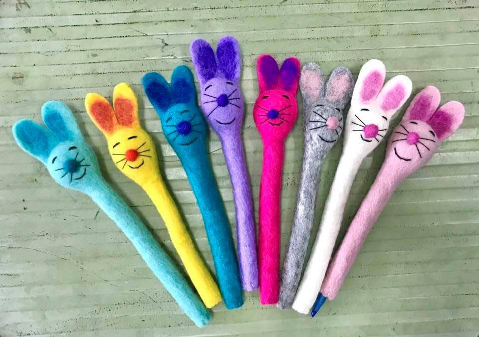 Hand-Felted Bunny Pencil Topper