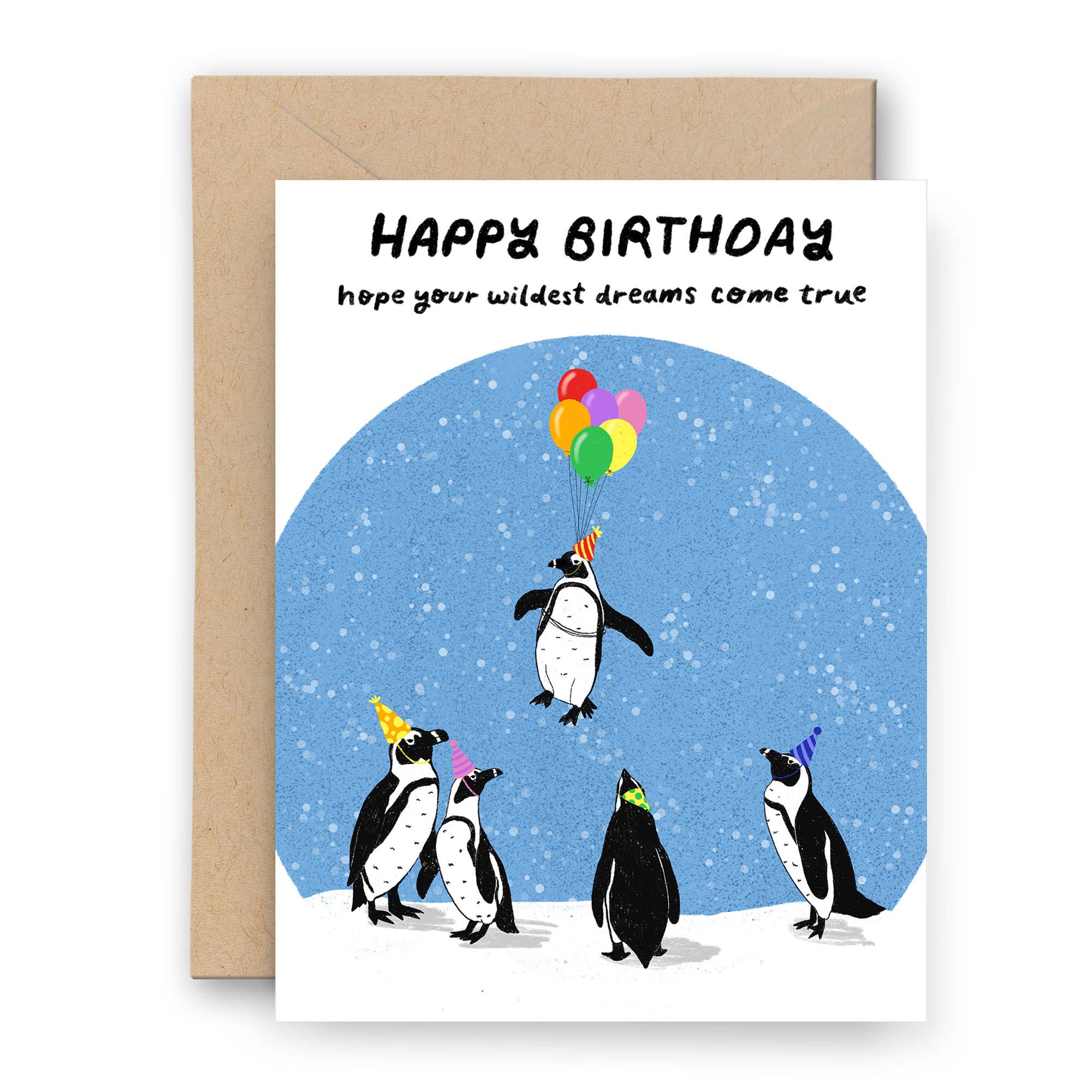 Penguin Dreams Birthday Hand Drawn Greeting Card