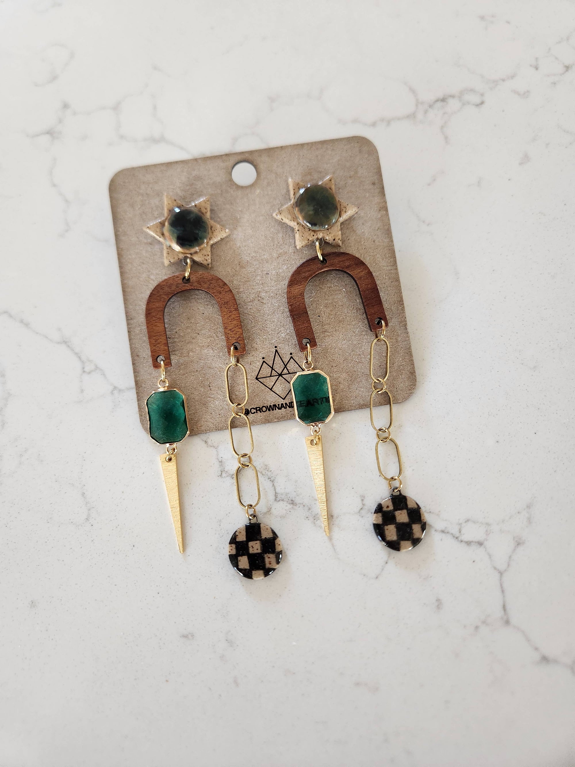 Asymmetrical Boho Stacked Sun + Arch Earrings by Crown and Heart